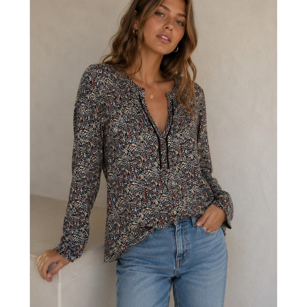 Meadow Rue Anthropologie Dark Floral Ditsy Floral Long Sleeve Boho Blouse XS